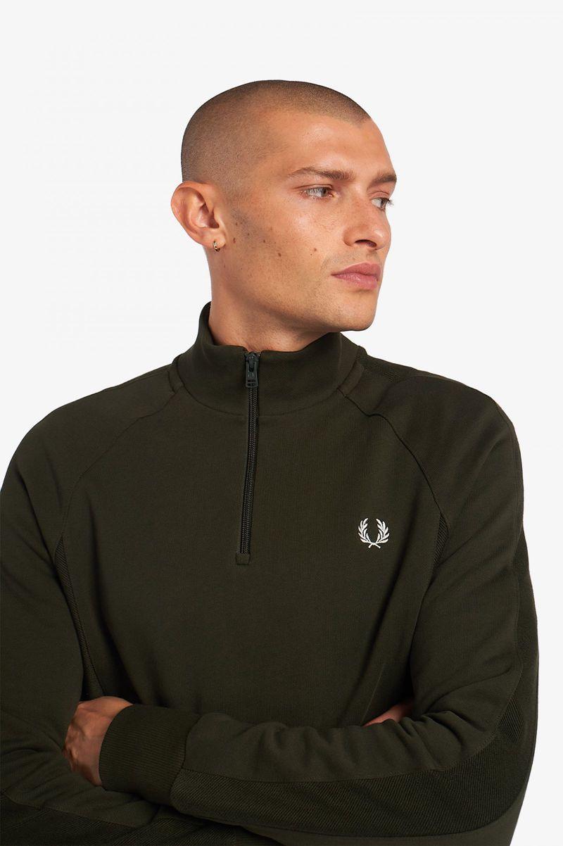 Green Fred Perry Reverse Texture Half Zip Men's Sweatshirts | PH 1601QMAZ